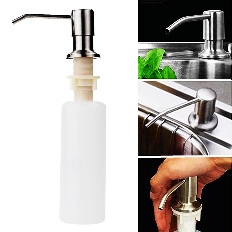 

Kitchen Sink Soap Dispenser Built-in Design 300ML Liquid Soap Bottle with Stainless Steel Head Hand Press Dispenser Bottle
