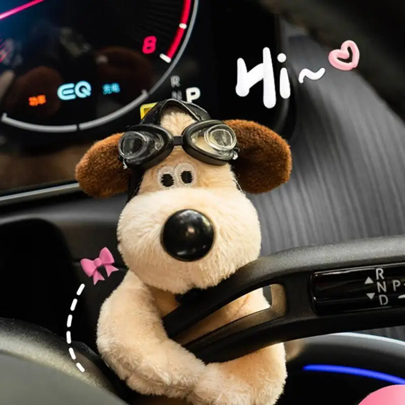 Cartoon Cosplay Straw Hat Pilot Gromit Plush Toy Bag Decoration Kawaii Cute Key Chain Car Wiper Control Lever Decoration Gift