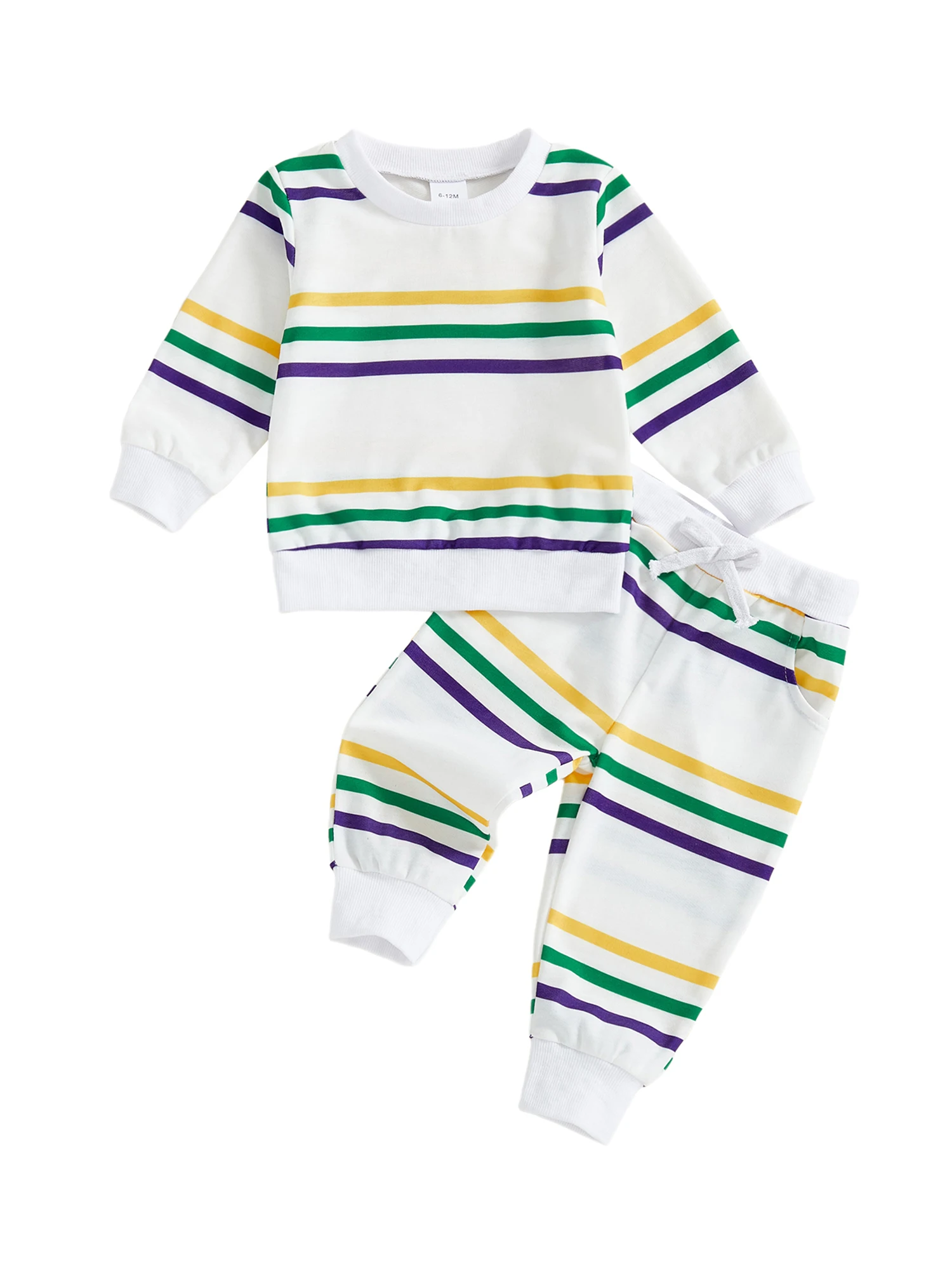 Infant Mardi Gras Costume Colorful Striped Hoodie and Pants Set for Little Ones Carnival Celebration 2 Piece Outfit