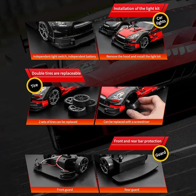RC Drift Car 1/16 RC Car Remote Control Car 2.4GHz 4WD 40km/h RC Race Car High Speed Kids Gift RTR RC Cars for Boys Car Toy Red 4