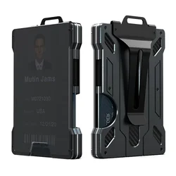 RFID Men's Minimalist Wallet - Sleek Metal Case with Money Clip and Card Holder (Black)