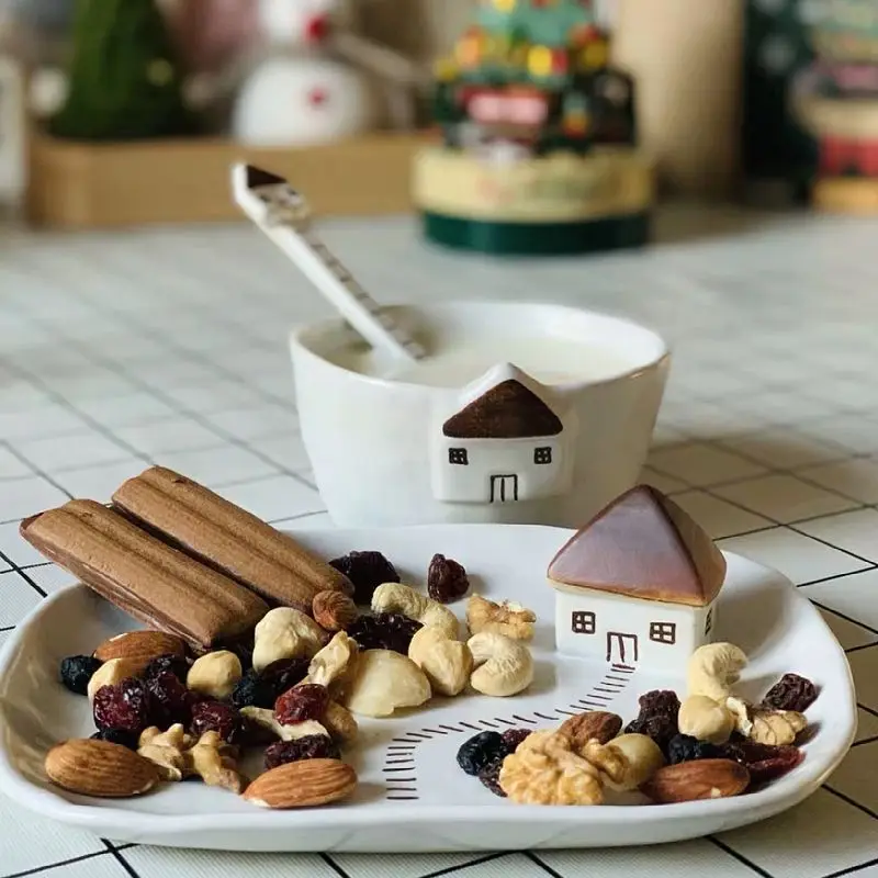 Jingdezhen original coarse pottery small house ceramic tableware household bowl dessert plate spoon Japanese creative housewarmi