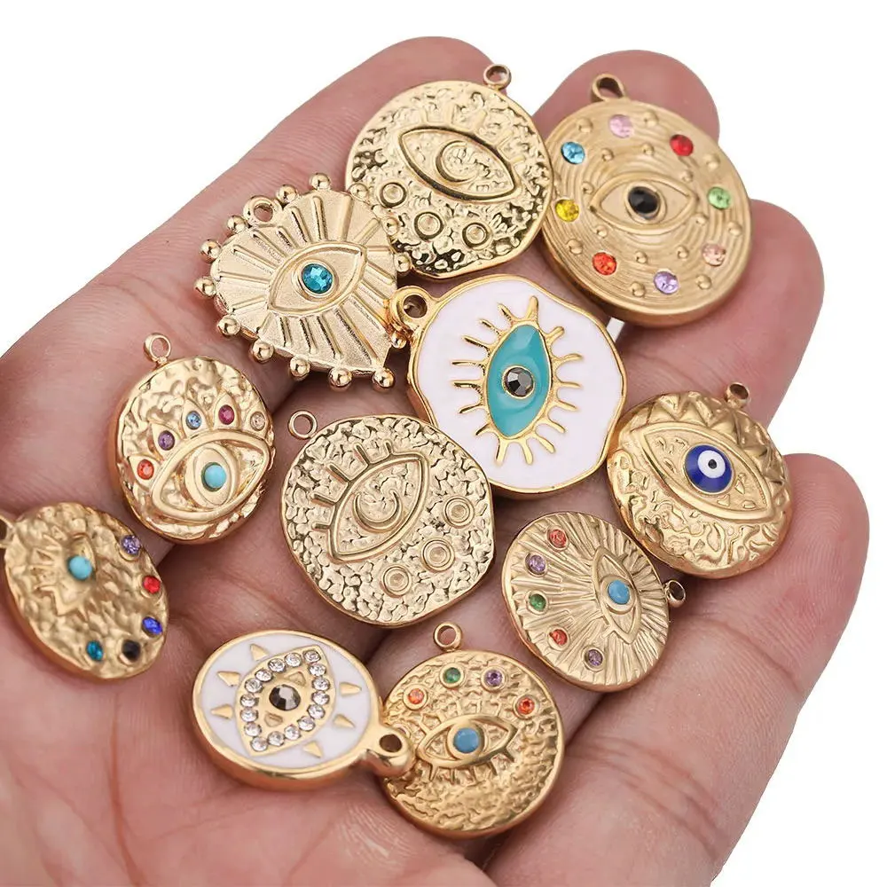 5pcs Stainless Steel Gold Plated Evil Eye Stone Charms Necklace Pendant Connector for Earrings Diy Jewelry Making Supplies Bulk 1