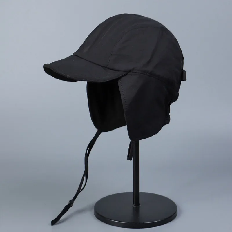 Japanese Retro Solid Color Velvet Pilot Hat Winter Outdoor Warm Ear Protection Windproof Skiing Bomber Hats Men and Women Winter Hat Earflap Hat