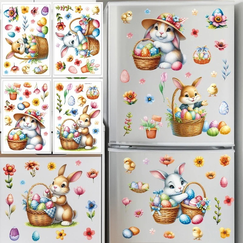 4Pcs Easter Theme Party Decoration Four Bunny Easter Egg Window Stickers Decoration for Party Happy Home Gift Decorations wall stickers window stickers