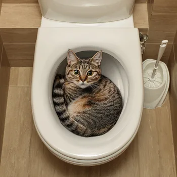 Adesivo per WC gatto divertente 3D Adesivo per copriwater per bagno Adesivi murali Accessori per WC per animali per la decorazione del bagno di casa