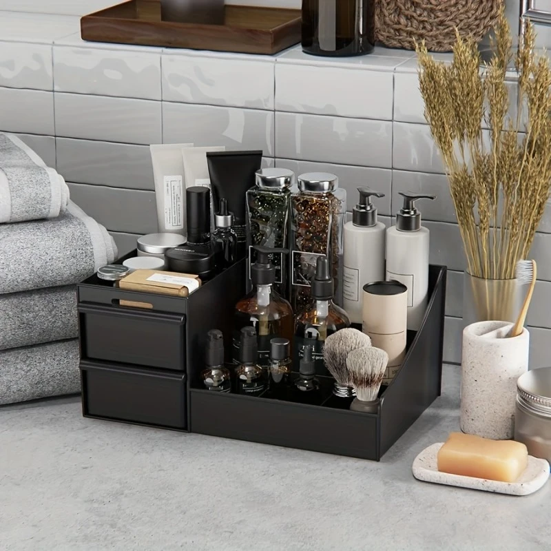 Black Desk Organizer with Drawers, Multi-Compartment Storage Box for Stationery, Makeup and Accessories - 5