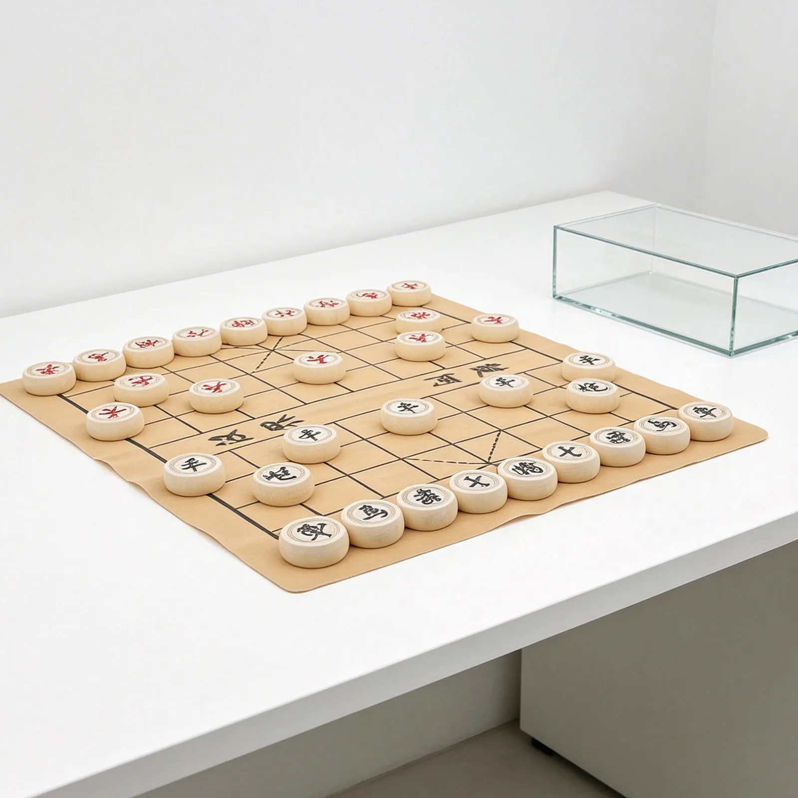 1 세트 단단한 나무 중국어 Xiangqi 체스 세트 PU 보드 전통 휴대용 여행 경쟁 가족 선물 장식 나무