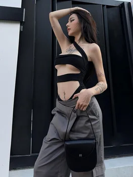Hollow Out Sexy Bodysuit Lingerie Backless Tops For Women Y2k Clothes Inclined Collar Body Feminino Festival Outfit One-pieces