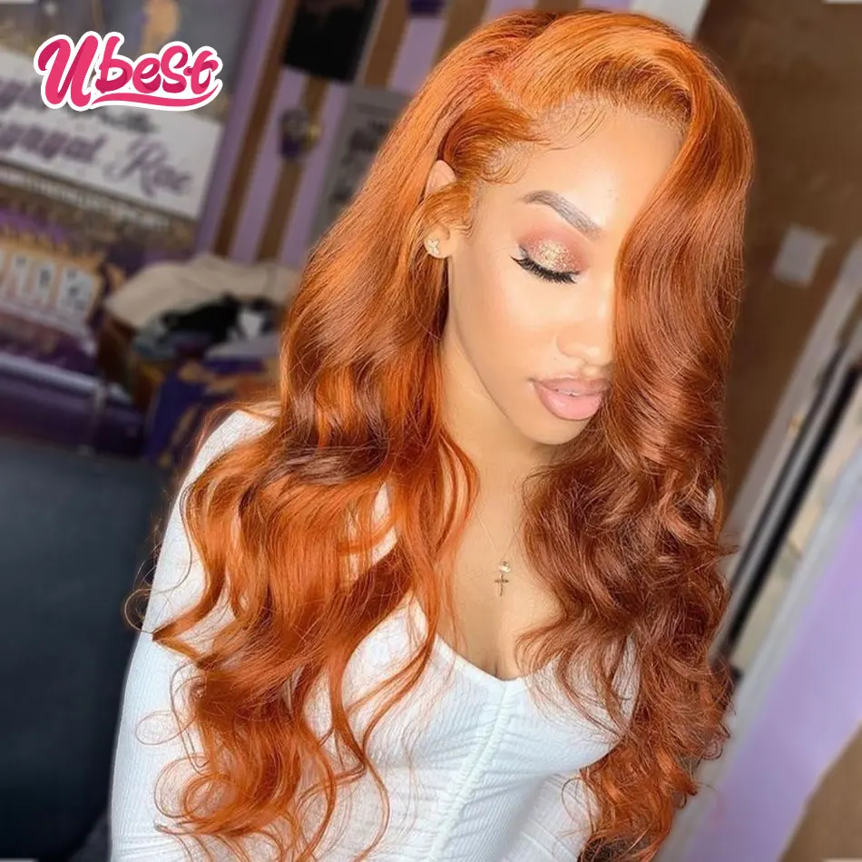 

Ginger Brown Lace Front Wig Body Wave For Women Transparent Lace Frontal Wig Orange Colored Human Hair Closure Pre Plucked Wigs