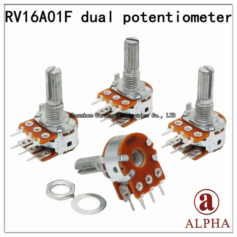 ALPHA RV16A10F Dual Channel Sound Amplifier Volume Potentiometer Plum-length Handle 20MM Six-pin B50K B100K B1K