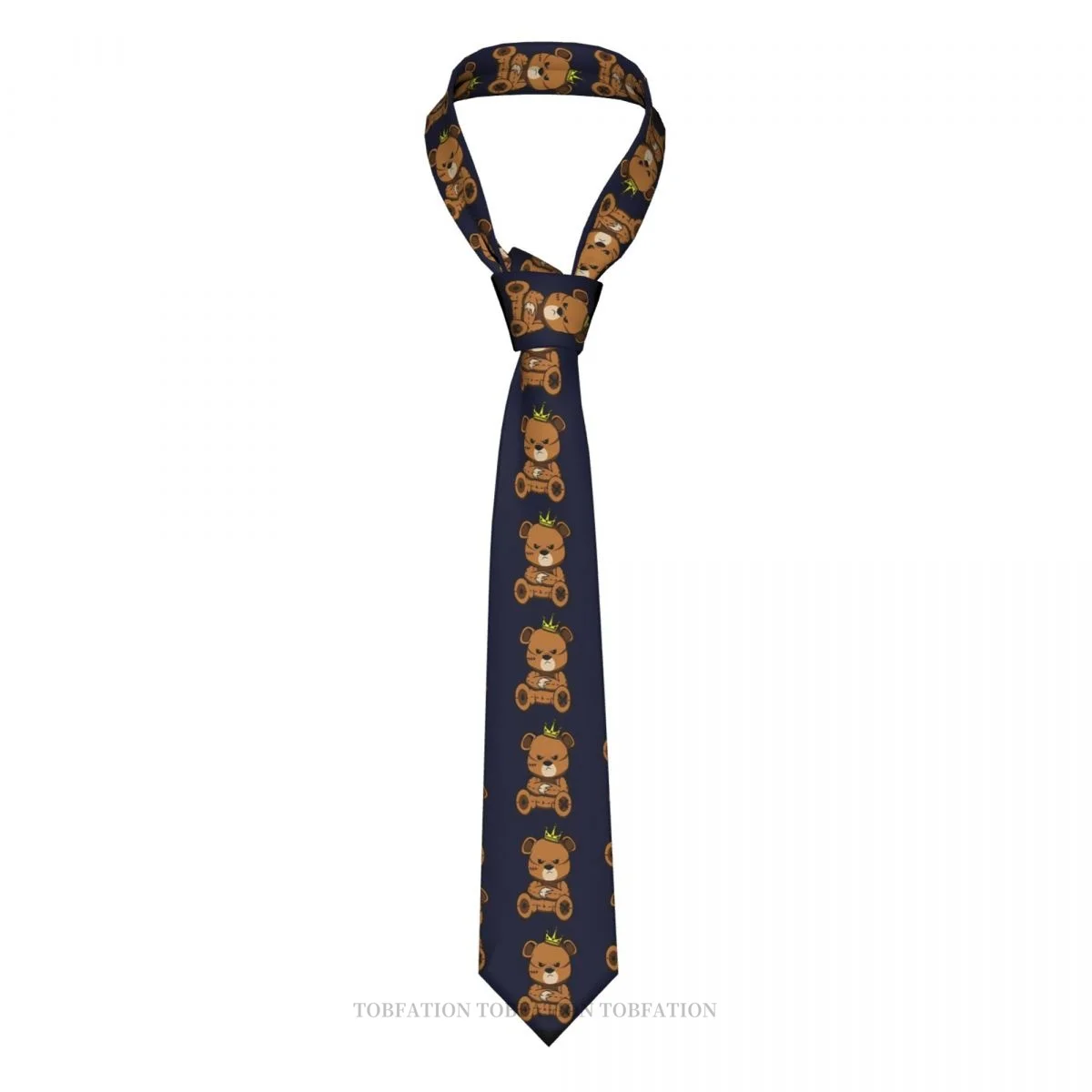 

Bright Gold Crown Print Ties Teddy Bear Casual Unisex Neck Tie Shirt Decoration Narrow Striped Slim Cravat