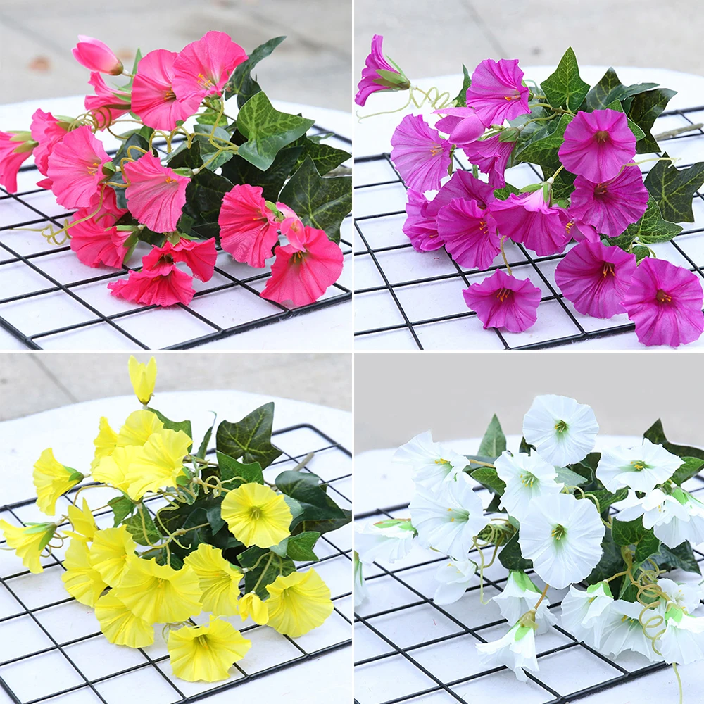 Casa Artificiale Morning Glory Vine Petunia Wedding Decor Shop Simulazione Vibrante 7 Rami Decorazione Fiori