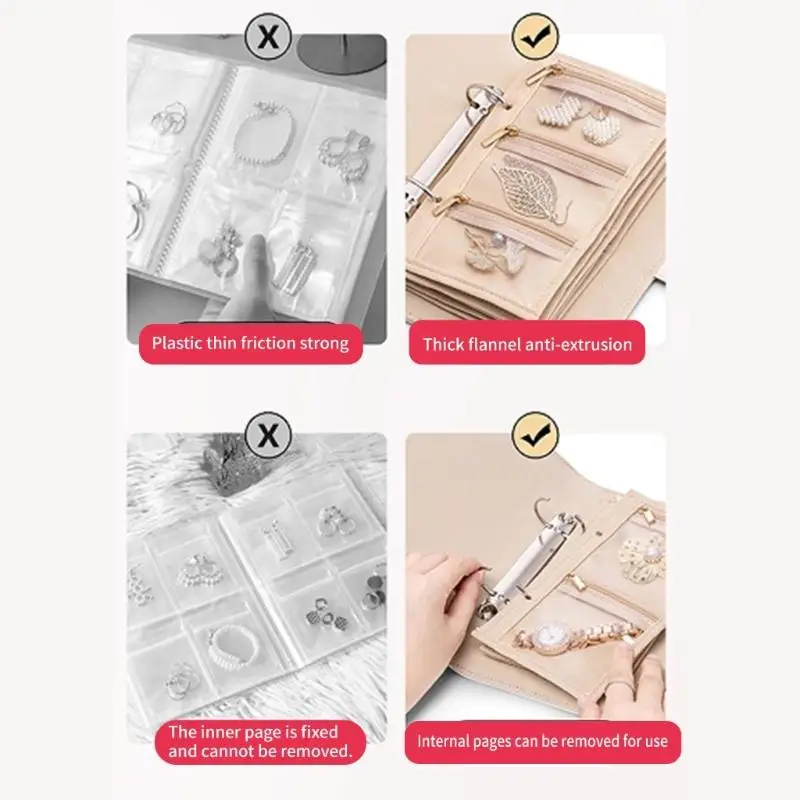 A52E Leichte Schmuckaufbewahrungslösung mit mehreren Fächern, Metall-Reißverschluss, Organizer-Taschen für Diamanten, Edelsteine – Detail 7