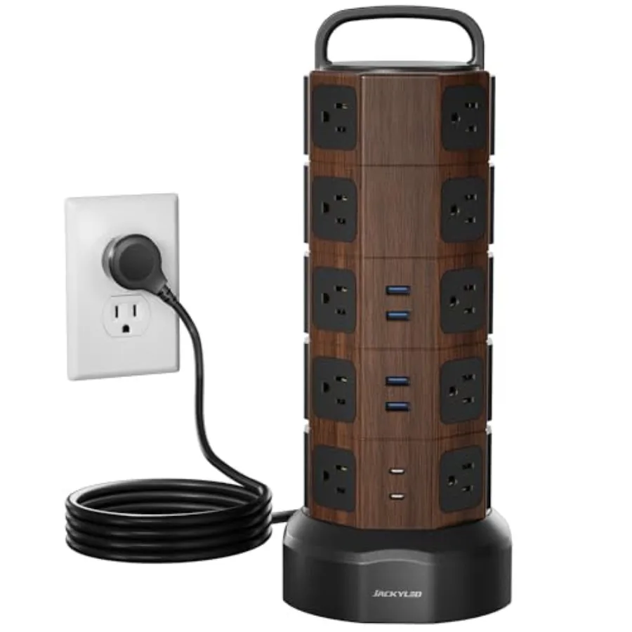 Power Strip Tower Surge Protector 1050J 20 AC Outlets 6 USB Ports 13A Desktop Electrical Charging Station 6.5ft Heavy Duty Exte