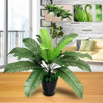1pc,Artificial Plant, 18 Head Of Lron Leaves, Simulated Silk Cloth GreenPlanting, Iron Tree Leaves,Loose Tail, Palm Leaf Plant W 1