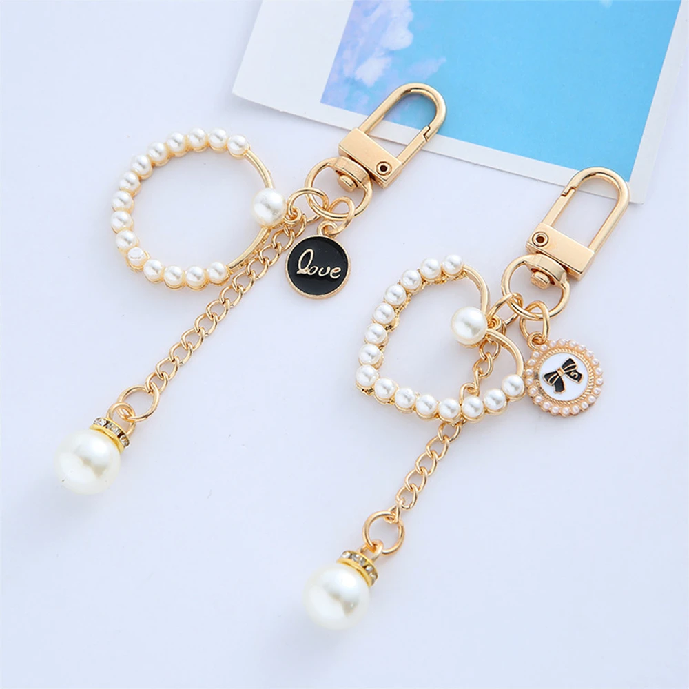 New Luxury Pearl Keychain Simple Heart Round Shape Keyring Fashion Bag  Charms Pendant Car Key Holder Accessories Creative Gifts - AliExpress