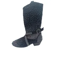Practice OEM Latin Dance Boots Black Rhinestone Soft Latin Salsa Ballroom Party Dancing Shoes Black Sport Party Dance Boot Shoes 1
