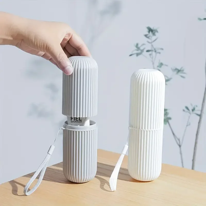 Portable Travel Toothbrush Case With Mouthwash Cup For Bathroom_voghion.com