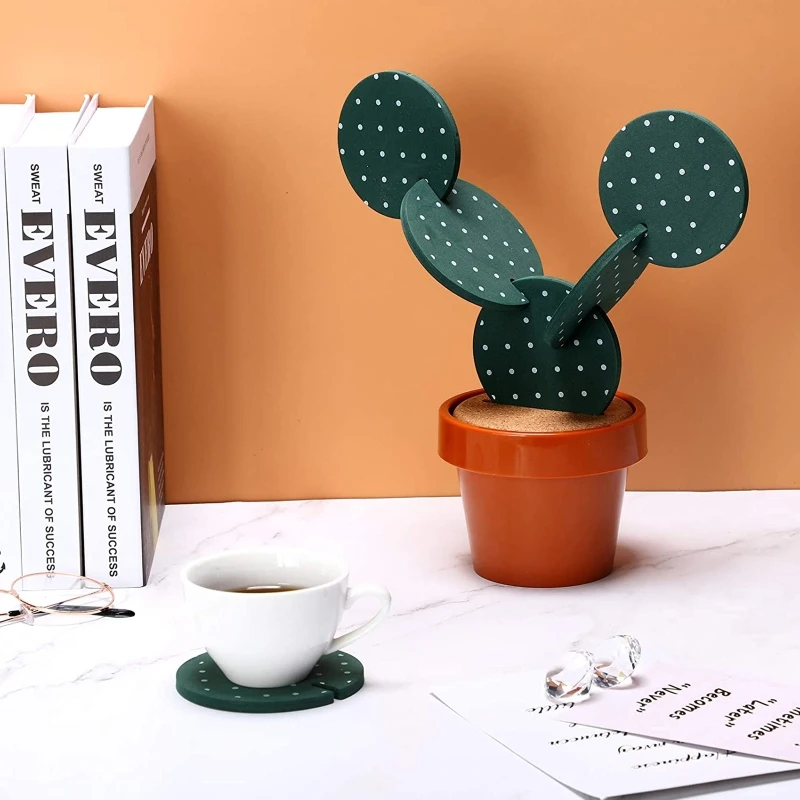 DIY 선인장 화분 코스터 테이블 장식 참신 절연 매트 컵 꽃 냄비 홀더와 단열 논슬립 패드