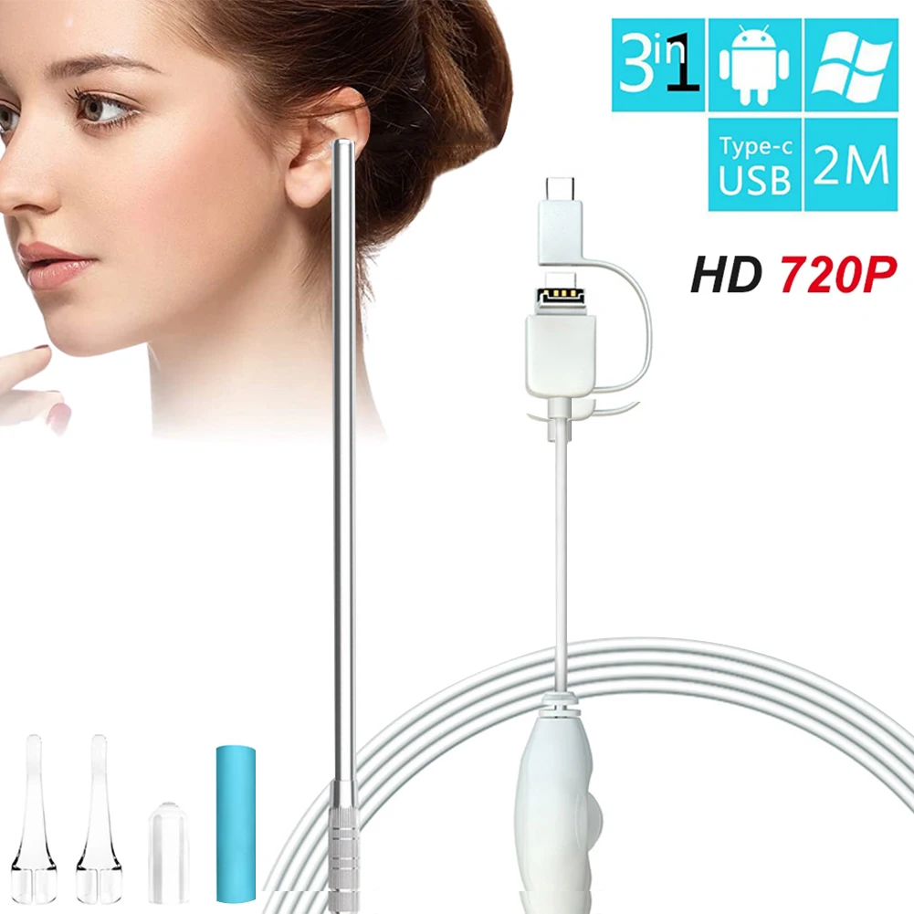 Otoscope Ear Cleaner 5.5mm Ear Pick Endoscope Camera with 6LEDs Micro-USB/Type-C/USB Endoscope Camera for Smartphones