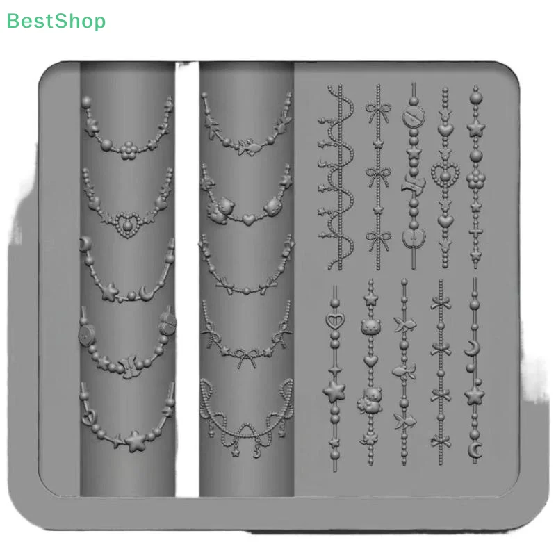 ?? 다층 프렌치 체인 비즈 실리콘 네일 아트 몰드 3D 체인 및 리본 네일 장식 투명 매니큐어 템플릿