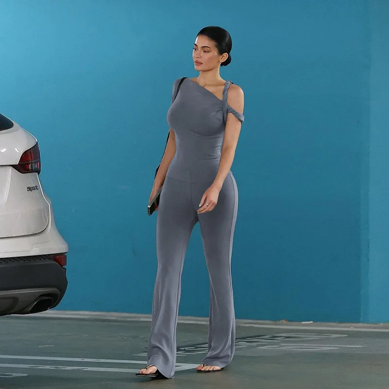 Fashion One Shoulder Backless Pants Suit Summer Solid Color Casual Slim Elegant Pants Suit Women's Pants Suit 2-piece Set 31 Fashion One Shoulder Backless Pants Suit Summer Solid Color Casual Slim Elegant Pants Suit Women's Pants Suit 2-piece Set