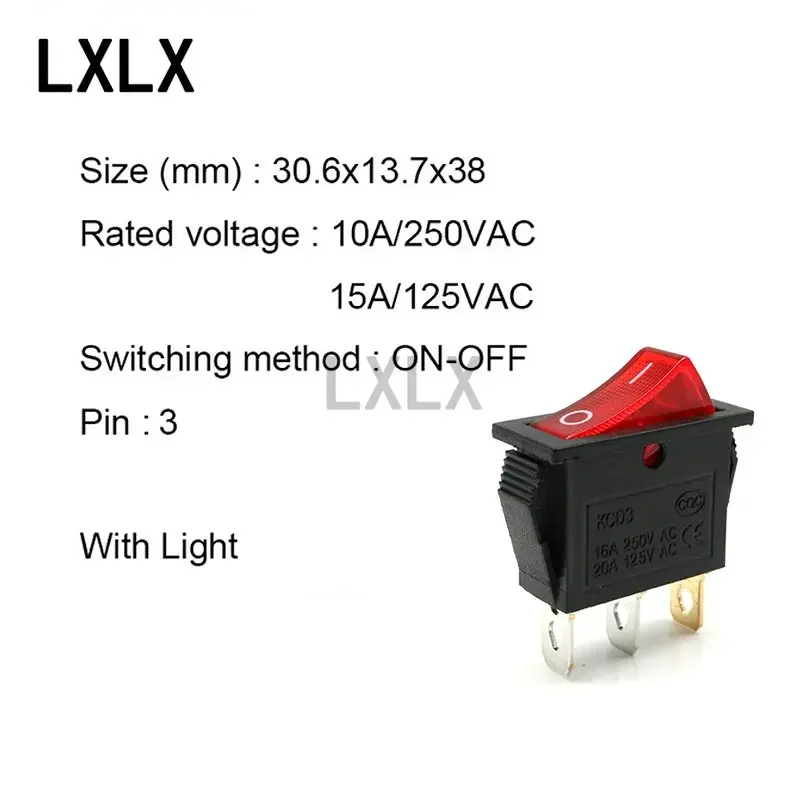 100PCS KCD3 Rocker Switch ON-OFF ON-OFF-ON 2Pin 3Pin Warm Electrical Equipment With Lighting Power Switch 16A 250VAC/20A 125VAC