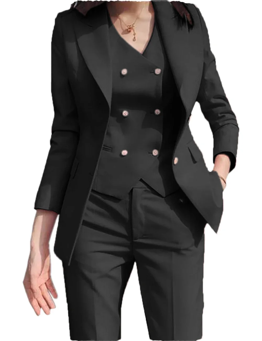 2023 Fashion New Ladies Business Solid Color Suits Trousers Waistcoat / Woman's Pink Commuter Blazers Jacket Pants Vest Set