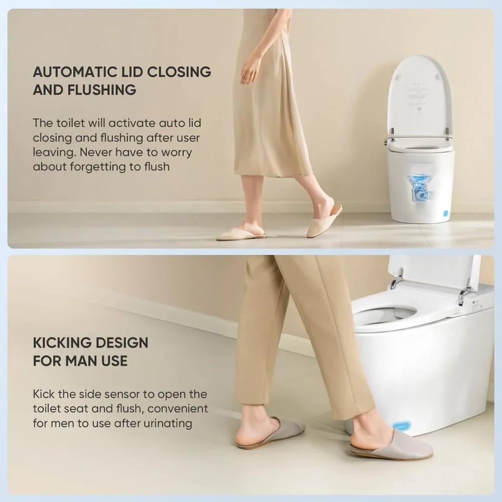 Smart Toilet with Built-in Bidet Seat, Tankless Toilet with Auto Lid Opening, Closing and Flushing, Digital Display, Elongated 4