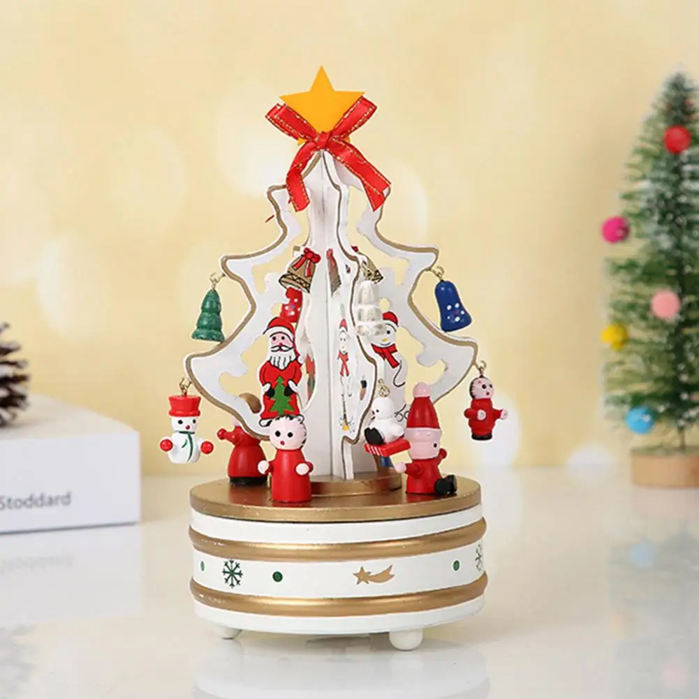 Wooden Christmas Music Box Rotating Mechanism for Music Box Holiday Desktop Christmas Music Box Figurine for Living Room Party 2