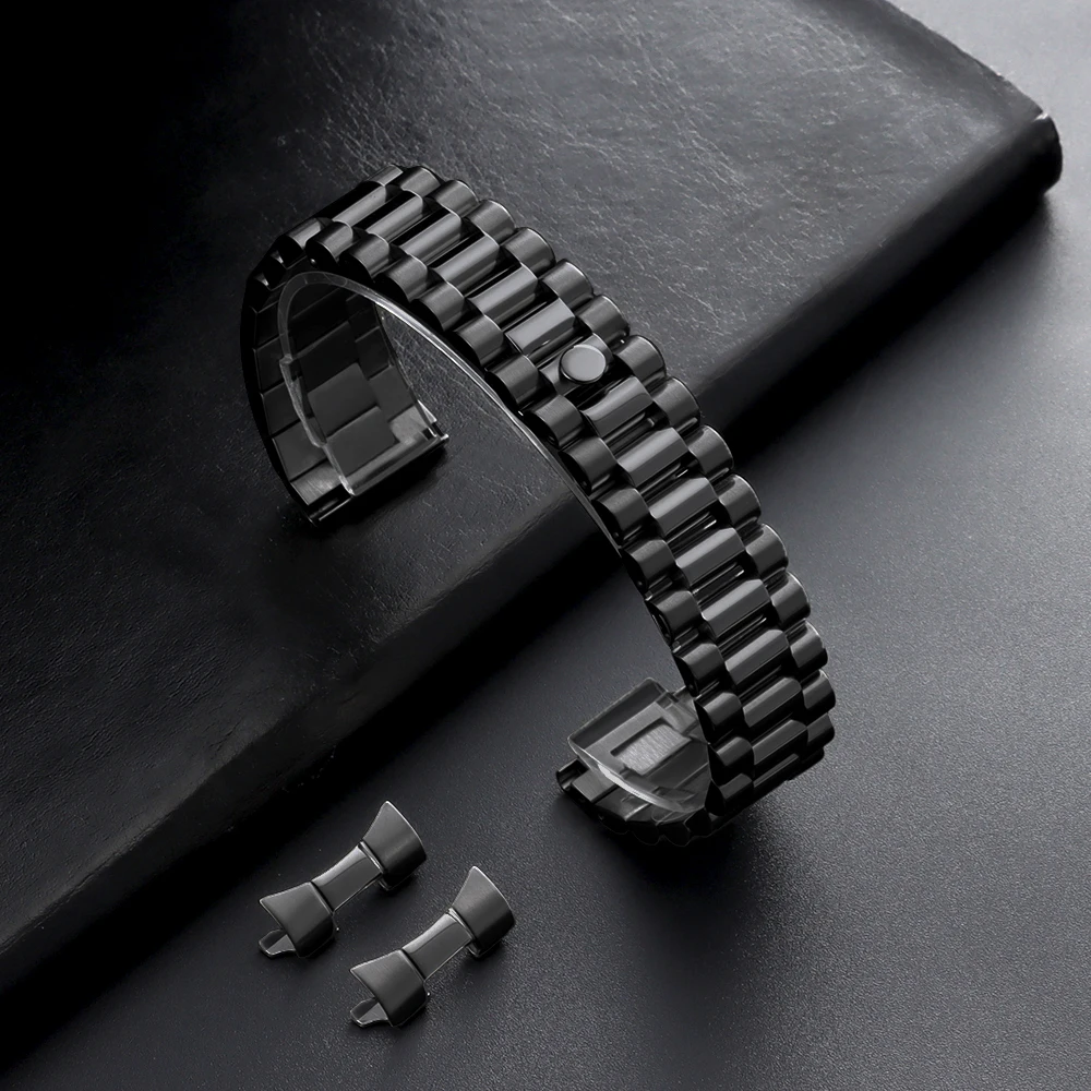 Elegant Stainless Steel Three Beads Curved End Watch Band