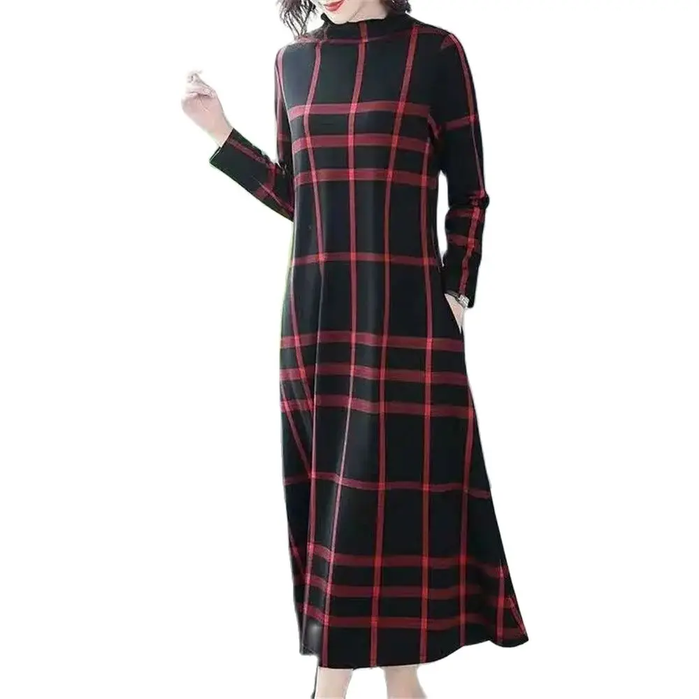 

2022 Autumn Winter New Womens Long Dress Thick Lady Bottoming Trendy Vintage Loose Lager Size Women's Long Dress Floral Vestido
