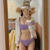 Sexy Backless Bikini Swimwear for Women New Model Gathered Pure Color Simple Two-Piece Hot Spring Vacation Themed Bathing Suit