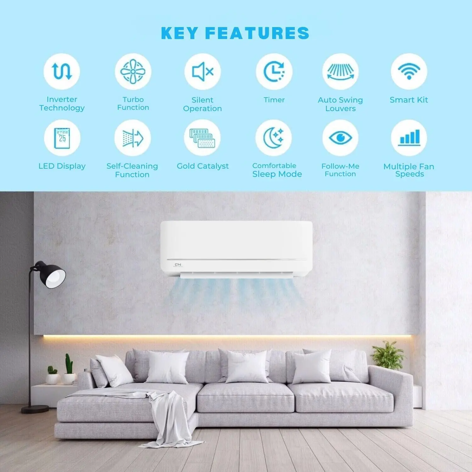 Split Air Conditioner and Heater, 20.5 SEER2, 1 Ton, Wall Mount Ductless Inverter Heat Pump System, With 16ft Installation kit 2