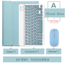 Wireless Magic Keyboard & Mouse Set - Bluetooth Compatible for Pro 13in M4 2024 (Wood Blue A)