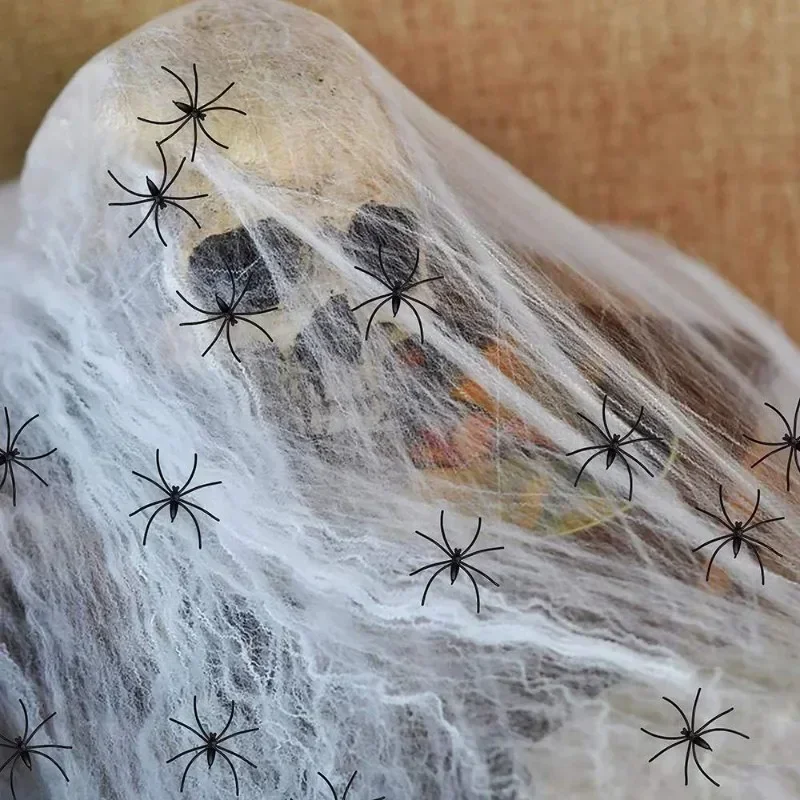 Halloween Horror Glowing Sound Control Spider Cotton Skull Prop Ghost House Secret Room Courtyard Decoration Decor