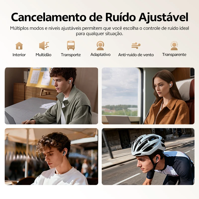 Fones de Ouvido Sem Fio QCY Melobuds N20 BH25HT20A Bluetooth 6.0 - ANC Adaptativo de -50dB, Drivers de 13mm, 6 Microfones, Chamadas HD, 40 Horas de Duração