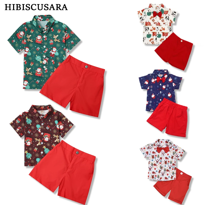 Shirt Shorts Clothing Sets for Boys Summer Santa Claus 2pcs