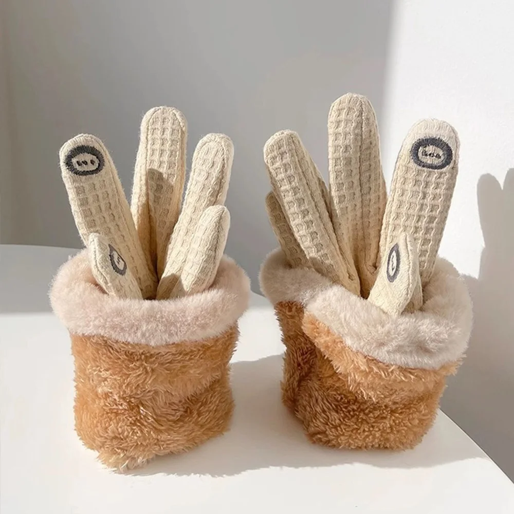 

Женские утепленные перчатки из плюша, флисовые зимние ветрозащитные вафельные перчатки для езды на велосипеде