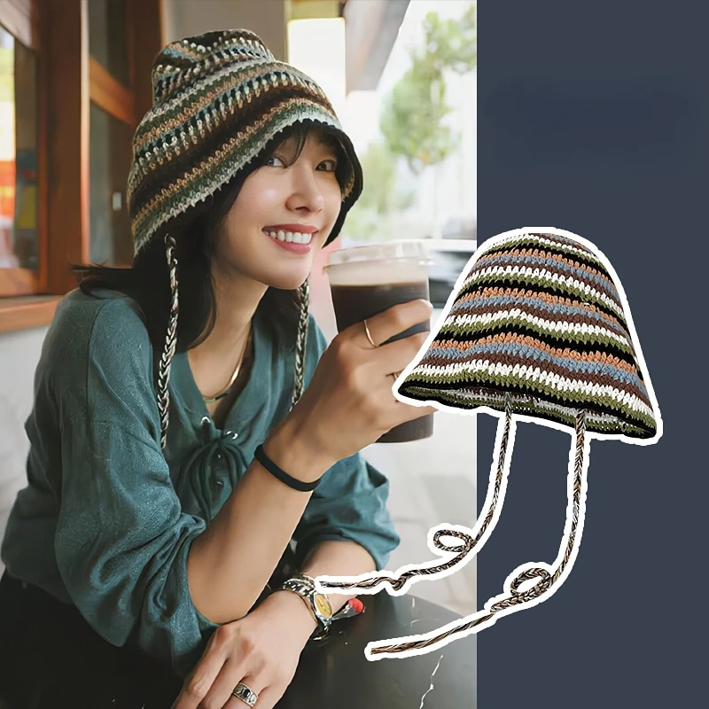 2024 Summer Flower  Crochet Hat Funny Novelty Beanies  Knit  Cap Bucket Hat Women Korean Style Panama Y2k Accessories 4