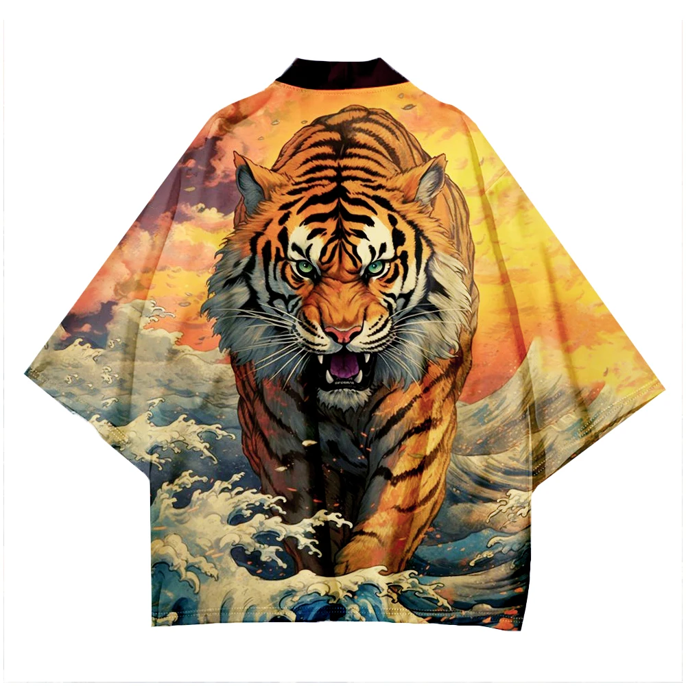 Japanese Classic Tiger Graphic Women Kimono Asian Clothes Kimonos Men's Cardigan Japan Unisex Fashion Haori Yukata New