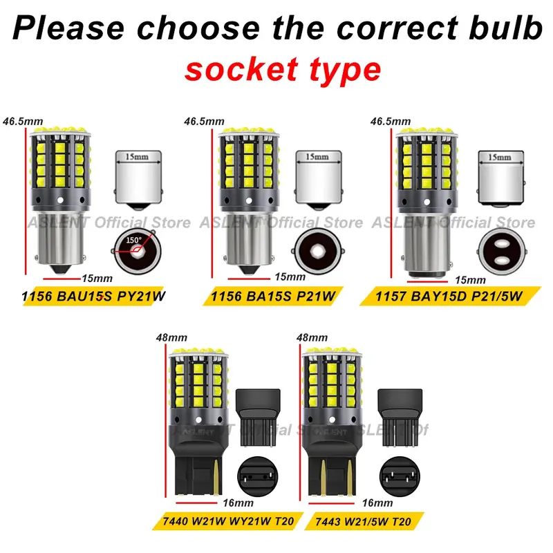 2pcs Car LED Lights BA15S P21W 1156 BAU15S PY21W 1157 BAY15D 44*3030SMD Canbus Front Tail Turn Signal Lamps 7440 7443 W21/5W 12V - Image 2