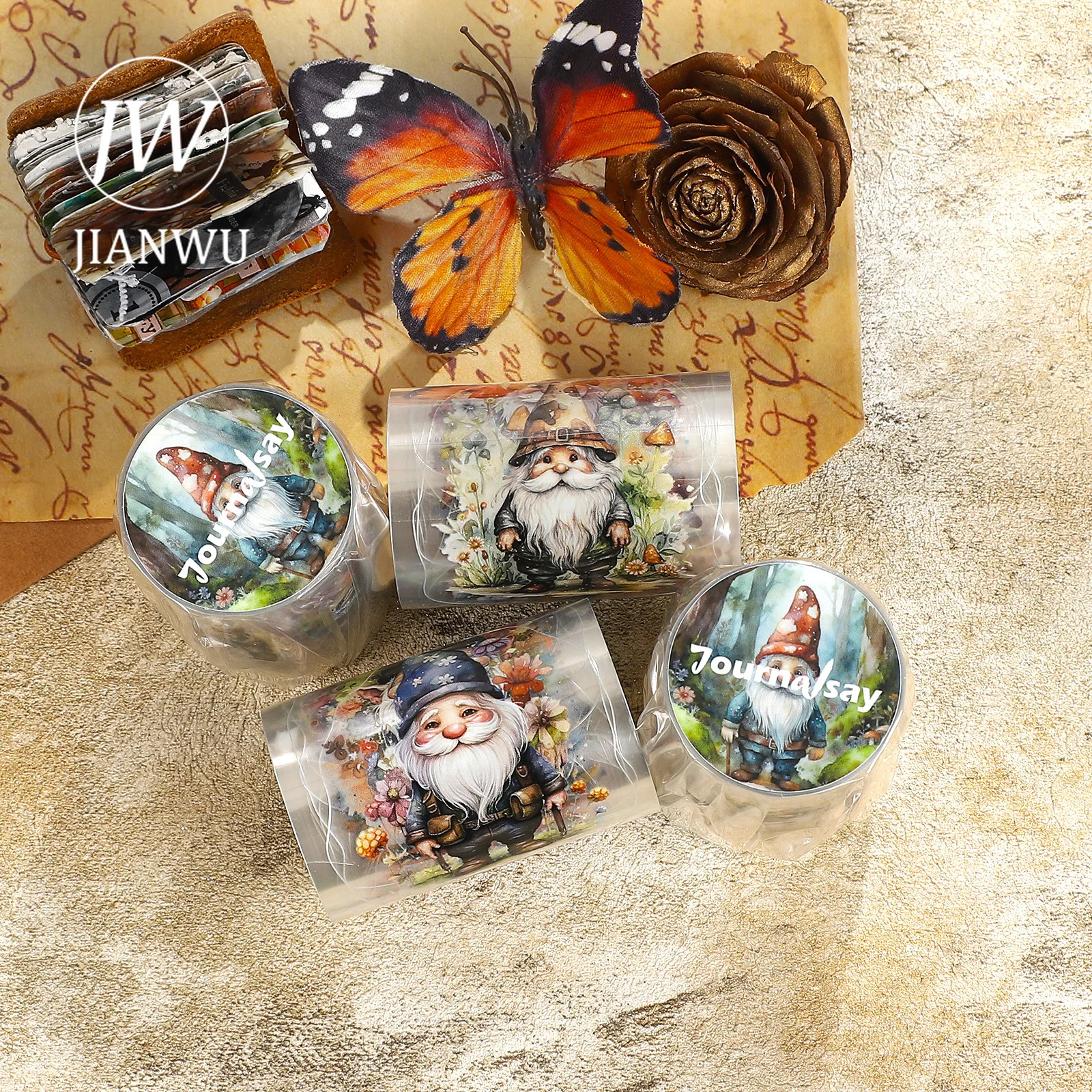 JIANWU 60mm * 200cm 빈티지 숲 꽃 엘프 캐릭터 풍경 소재 콜라주 PET 테이프 크리 에이 티브 DIY 저널 문구