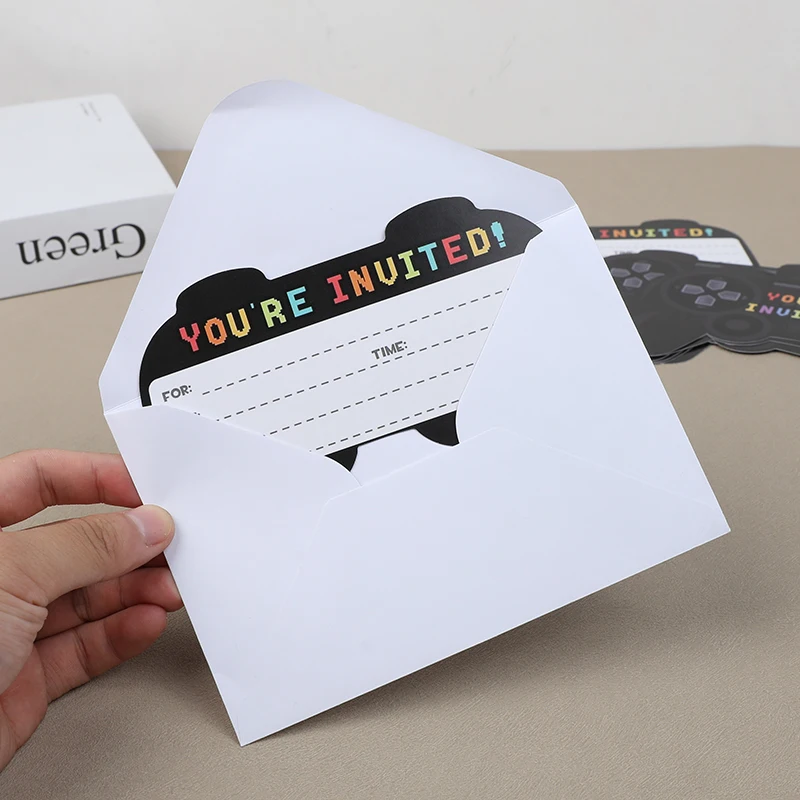 12Pcs/set Video Game Theme Party Invitation Cards with Envelope Kids Boys Game On Birthday Party Decoration Black GamePad Card