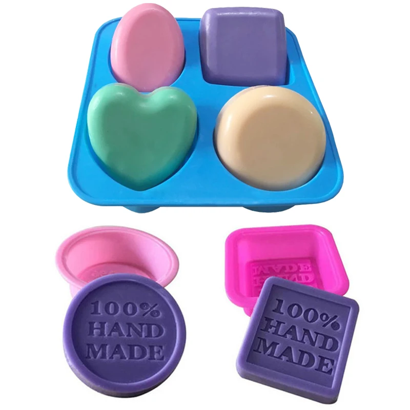 Soap Molds 4 Cavity Round Oval Heart Square Shape Handmade Soap Making Tools silicone mold