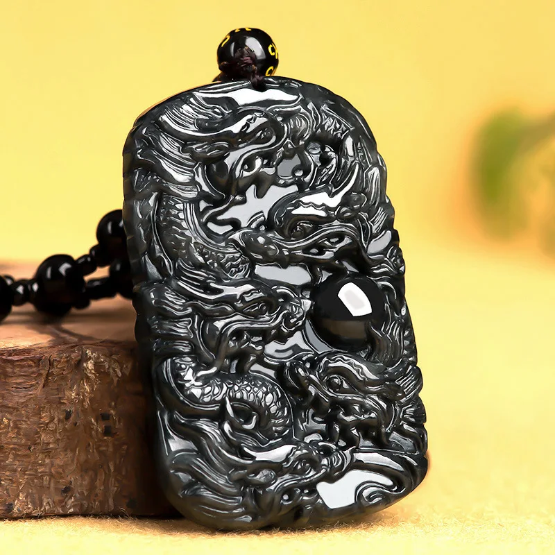 Natural Myanmar A Jade Pendant with Black Chicken Seed Dragon