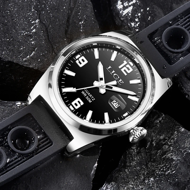 LIGE Fashion Mens Watches Top Brand Luxury Sport Waterproof Watch Men Silicone Automatic Date Military Wristwatch Montre Homme