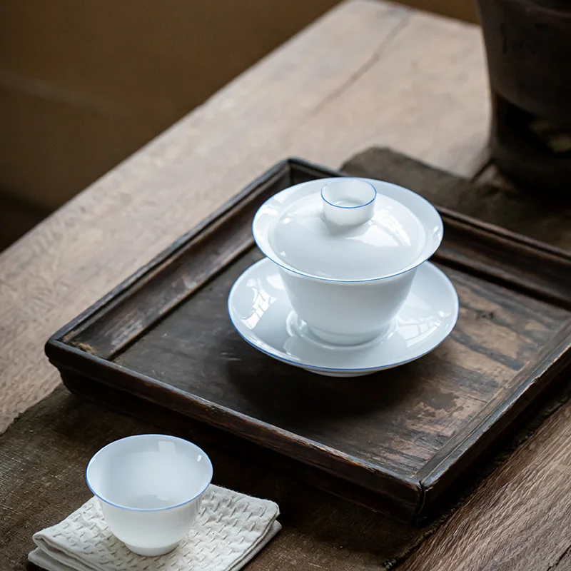 Sweet White Porcelain Tea Tureen Covered Bowl Tea Cup Single Non Hot Set Maker Ceramic Gaiwan Kung Fu Teaware