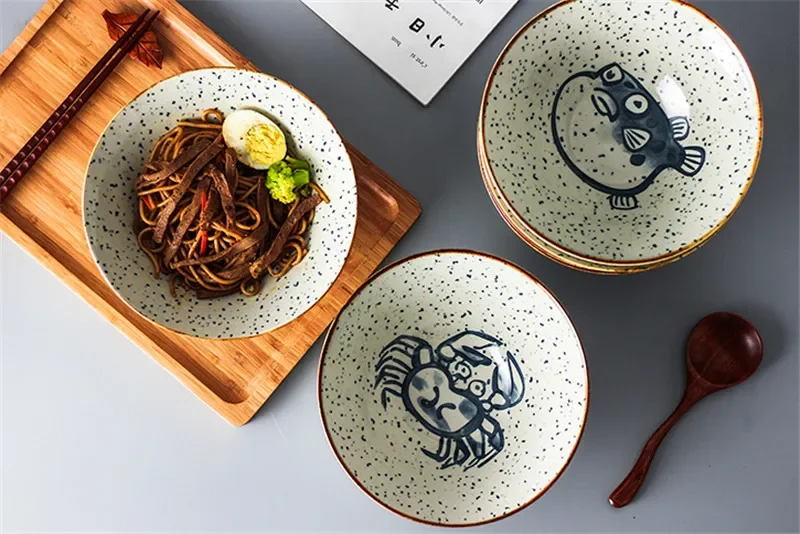 ceramic rice bowl noodle soup dessert bowl Korean creative retro tableware salad chinese ceramics large pasta soup tureen,ceramic tableware set